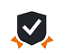 black shield with orange-colored ribbons at bottom with white checkmark on top
